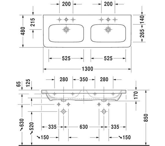 Duravit DuraStyle 1230 X 448mm Double Drawer Vanity Unit 5 Duravit DuraStyle 1230 X 448mm Double Drawer Vanity Unit - Image 3
