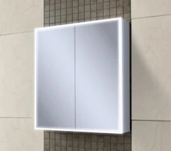HIB Qubic Double Door LED Aluminium 700mm Height Mirror Cabinet