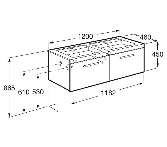 Roca Prisma Unik 2 Drawer Base Unit Textured Ash 1200 X 450mm With Basin 4 Roca Prisma Unik 2 Drawer Base Unit Textured Ash 1200 X 450mm With Basin - Image 2
