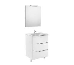Roca Victoria-N Gloss White Vanity Unit Pack 600 X 740mm With Mirror And Spotlight
