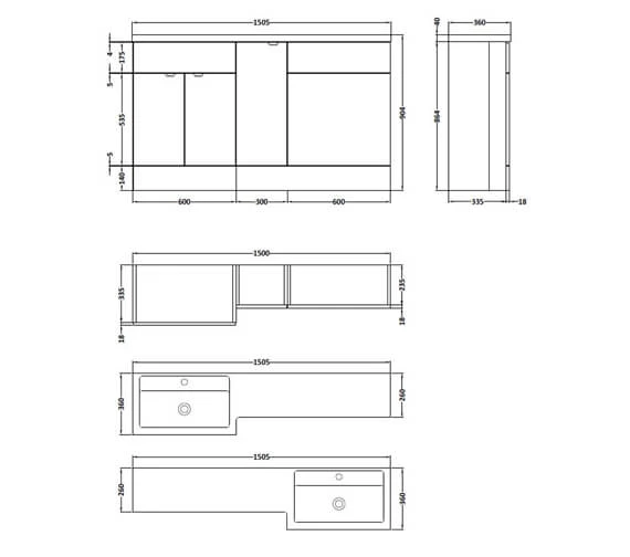 Hudson Reed Fusion 1500mm Furniture Pack - Vanity Unit-Base Unit-WC Unit And Basin 4 Hudson Reed Fusion 1500mm Furniture Pack - Vanity Unit-Base Unit-WC Unit And Basin - Image 2