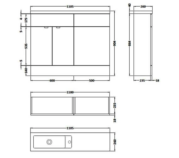 Hudson Reed Fusion 1100mm Compact Furniture Pack - Vanity And WC Unit With Basin 4 Hudson Reed Fusion 1100mm Compact Furniture Pack - Vanity And WC Unit With Basin - Image 2