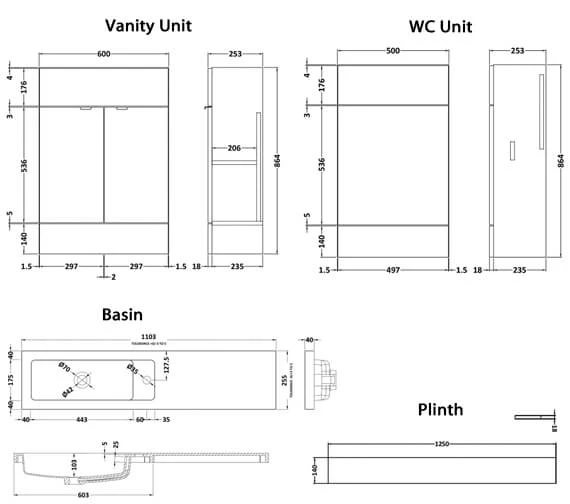 Hudson Reed Fusion 1100mm Compact Furniture Pack - Vanity And WC Unit With Basin 5 Hudson Reed Fusion 1100mm Compact Furniture Pack - Vanity And WC Unit With Basin - Image 3