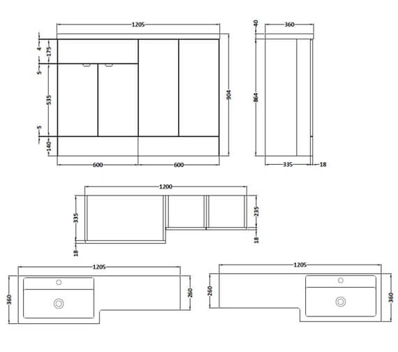 Hudson Reed Fusion 1200mm Full Depth Furniture Pack - Vanity And 2 Base Unit With Basin 4 Hudson Reed Fusion 1200mm Full Depth Furniture Pack - Vanity And 2 Base Unit With Basin - Image 2