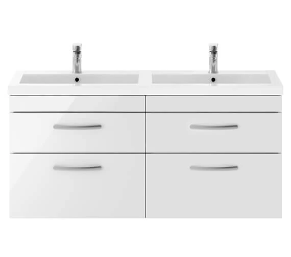 Nuie Athena 1205 X 390mm Wall Hung 4 Drawer Cabinet And Double Basin 3 Nuie Athena 1205 X 390mm Wall Hung 4 Drawer Cabinet And Double Basin
