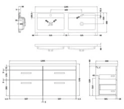 Nuie Athena 1205 X 390mm Wall Hung 4 Drawer Cabinet And Double Basin 6 Nuie Athena 1205 X 390mm Wall Hung 4 Drawer Cabinet And Double Basin -Burlington Shop M 2019 2 18 10 39 9 704