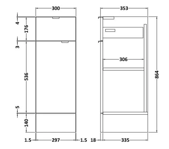 Hudson Reed Fusion 300 X 355mm Floor-Standing Drawer Lined Unit 4 Hudson Reed Fusion 300 X 355mm Floor-Standing Drawer Lined Unit - Image 2