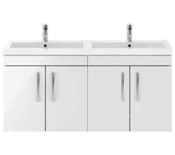 Nuie Athena 1205 X 390mm Wall Hung 4 Door Cabinet And Double Basin