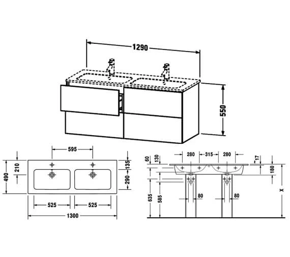 Duravit L-Cube 1290mm Wide 4 Drawers Wall Mounted Vanity Unit For Me-By-Starck Basin 5 Duravit L-Cube 1290mm Wide 4 Drawers Wall Mounted Vanity Unit For Me-By-Starck Basin - Image 3