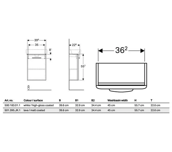 Geberit Selnova Square 396 X 226mm Small Projection One Door Cabinet 5 Geberit Selnova Square 396 X 226mm Small Projection One Door Cabinet - Image 3