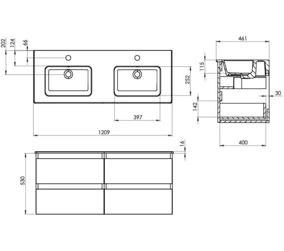 Saneux Uni Four Drawer Wall Hung Unit 4 Saneux Uni Four Drawer Wall Hung Unit - Image 2