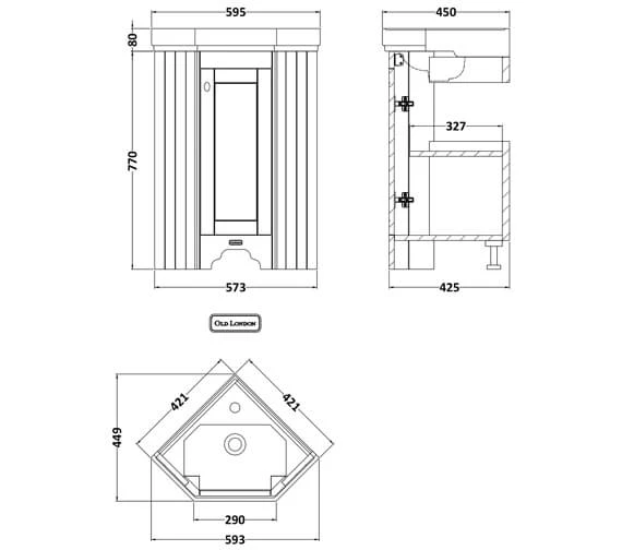 Hudson Reed Old London 595mm Floor Standing Corner Cabinet And Basin 5 Hudson Reed Old London 595mm Floor Standing Corner Cabinet And Basin - Image 3