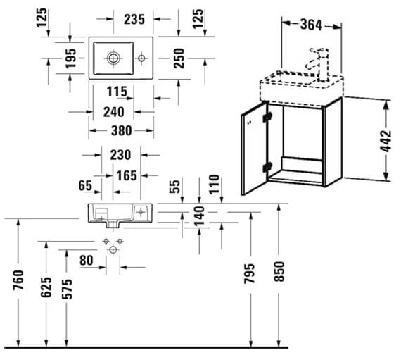 Duravit Brioso Wall Mounted 364mm Wide 1 Door Vanity Unit With Vero Air Basin 4 Duravit Brioso Wall Mounted 364mm Wide 1 Door Vanity Unit With Vero Air Basin - Image 2