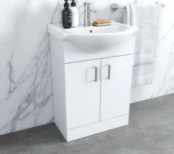 Nuie Mayford Two Door Floor Standing Gloss White Vanity And Basin
