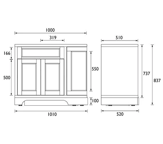Heritage Wilton 1000mm Floor Standing 3 Doors Curved Corner Vanity Unit 4 Heritage Wilton 1000mm Floor Standing 3 Doors Curved Corner Vanity Unit - Image 2