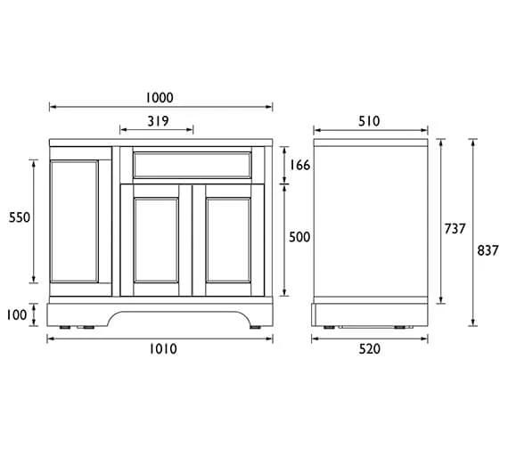 Heritage Wilton 1000mm Floor Standing 3 Doors Curved Corner Vanity Unit 6 Heritage Wilton 1000mm Floor Standing 3 Doors Curved Corner Vanity Unit - Image 4