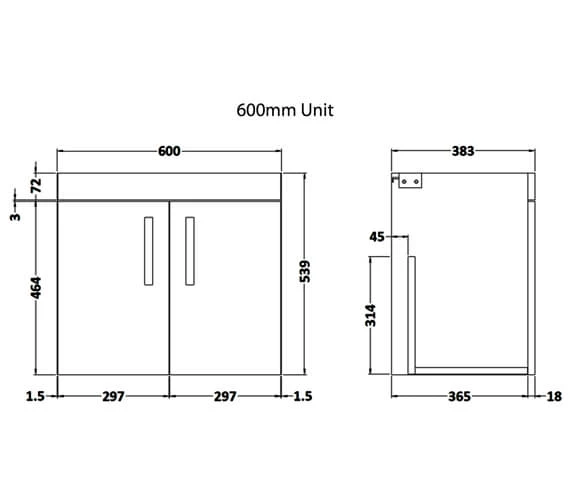 Nuie Athena Wall Hung 2 Door Vanity Unit With Worktop Or Basin 6 Nuie Athena Wall Hung 2 Door Vanity Unit With Worktop Or Basin - Image 4