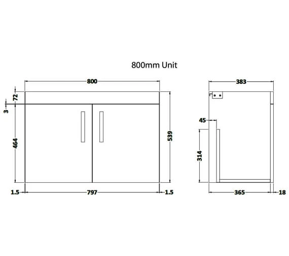 Nuie Athena Wall Hung 2 Door Vanity Unit With Worktop Or Basin 7 Nuie Athena Wall Hung 2 Door Vanity Unit With Worktop Or Basin - Image 5