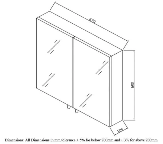 RAK Delta Stainless Steel 670 X 600mm Double Door Mirror Cabinet 4 RAK Delta Stainless Steel 670 X 600mm Double Door Mirror Cabinet - Image 2