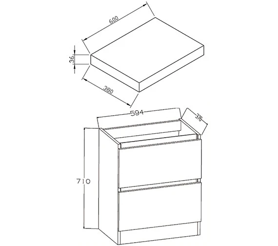 IMEX Echo 600mm Double Drawer Floor Standing Unit And Worktop White Gloss 4 IMEX Echo 600mm Double Drawer Floor Standing Unit And Worktop White Gloss - Image 2