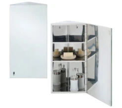 RAK Riva Stainless Steel Single Corner Cabinet With Mirrored Door 380 X 650mm